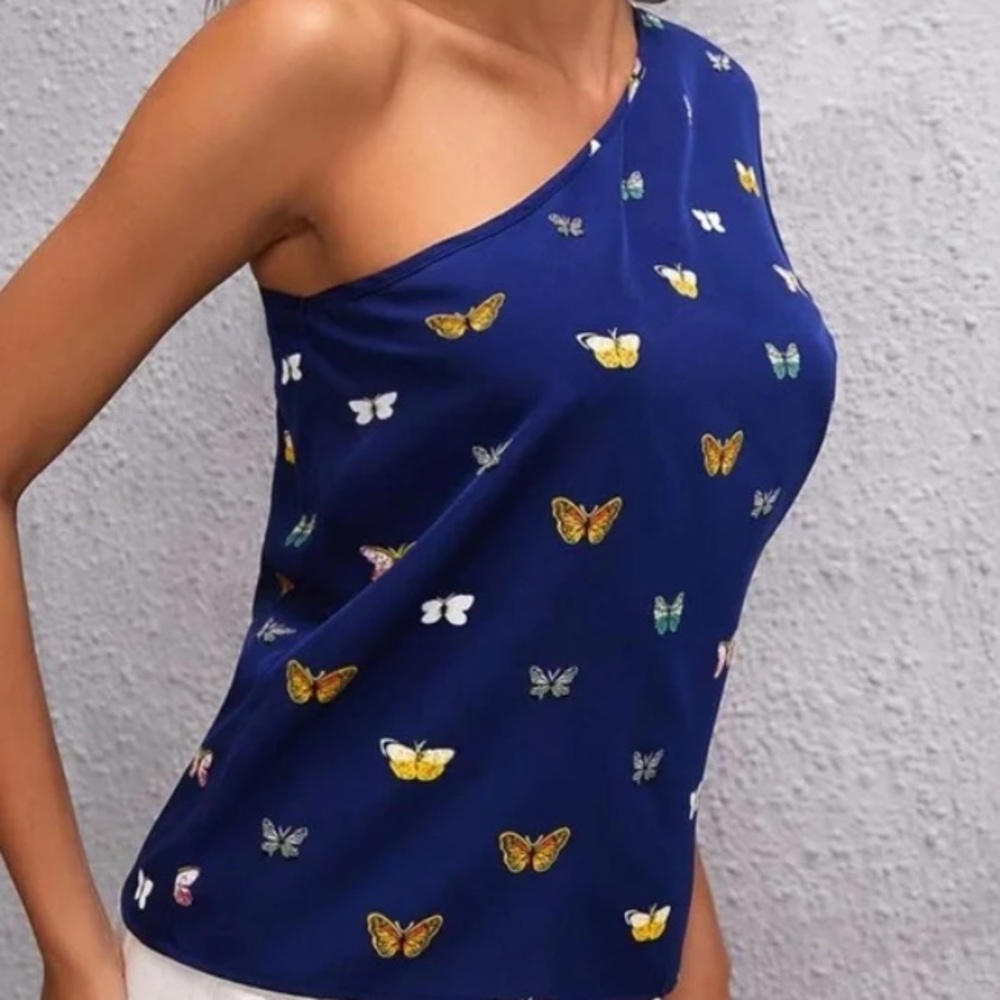Boho Blue Butterfly Print Blouse - Picture 2 of 4